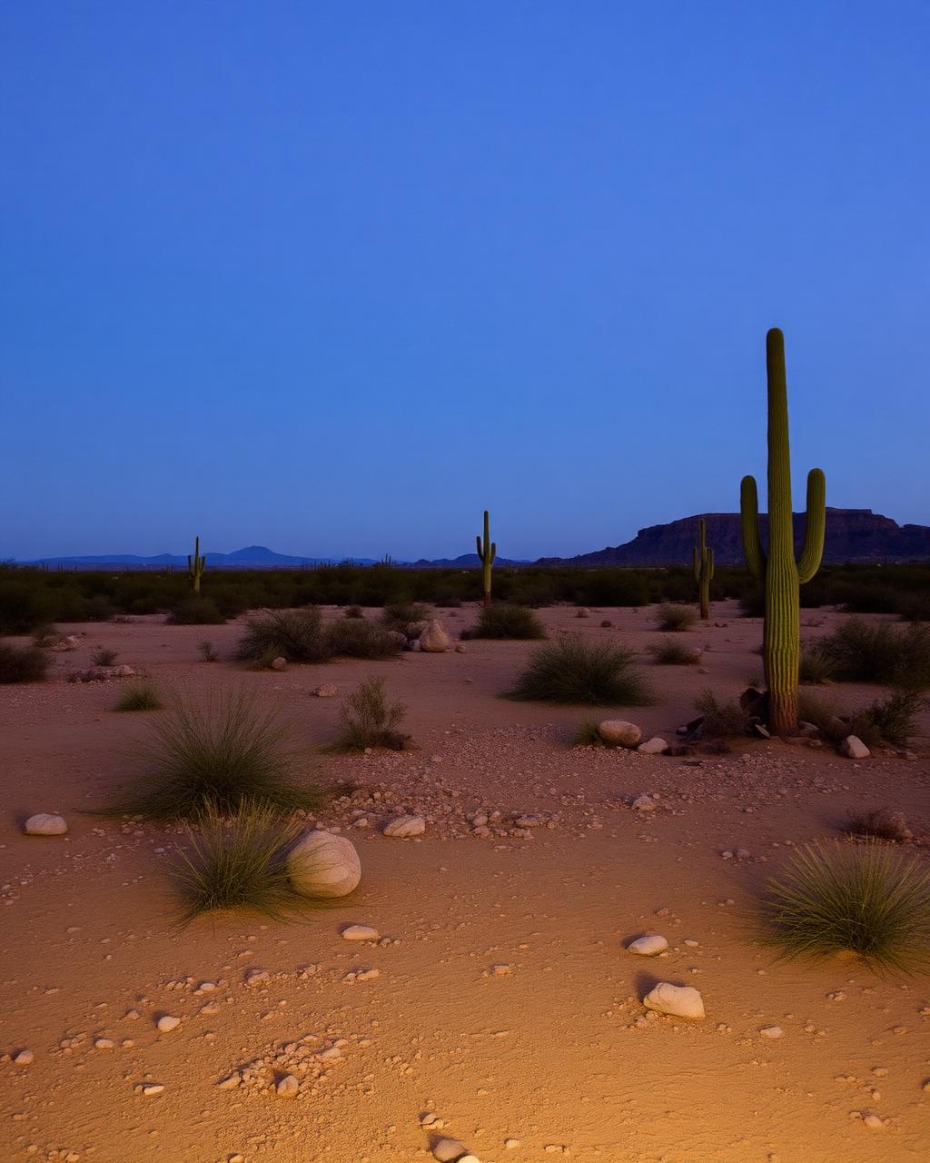 Sonoran desert landscape at dusk in northern Mexico